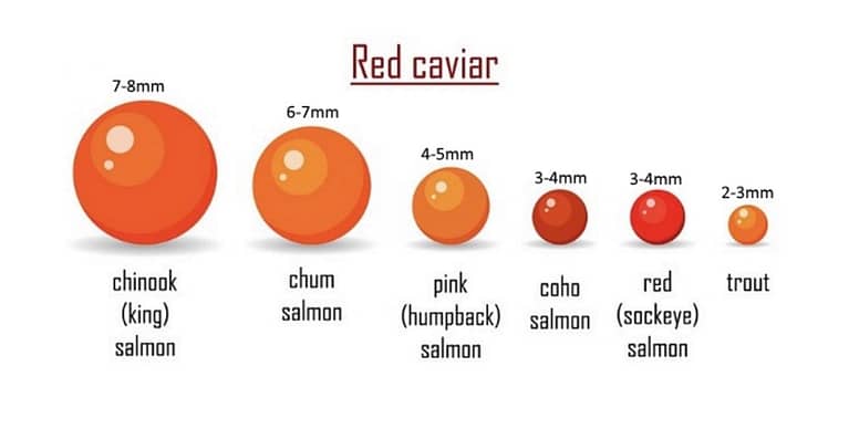 different red caviar by size